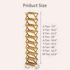 Foldable Shoe Rack, 2 - 9 Tier No-Tool Assembly Bamboo Organizer with Anti-Wobble X-Design for Small Spaces, Sturdy Vertical Storage Shelf for Entryway, Closet, Apartment & Dorm (Yellow,5 Layers)