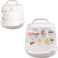 Cake Carrier Round Cake Stand Plus Height Cake Container with Cupcakes Pad, Handle, Lid Reusable Package Box for Transporting Desserts,Pie,Toast,Fruit (10" White)
