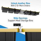 USA Based Overhead Garage Storage Rack, Connectable Heavy Duty Metal Ceiling Rails Garage Storage Organization Shelving System, Hanging Racks Tote Containers, Supports Up To 1 Bin, 1 Set Black