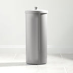 iDesign Freestanding Bathroom Toilet Paper Storage Holder with Lid for 3 Extra Rolls, Silver