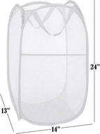 BATTOO Deluxe Strong Mesh Pop up Laundry Hamper Basket with Side Pocket Foldable Hamper for Laundry Room, Bathroom, Kids Room, College Dorm or Travel White + White
