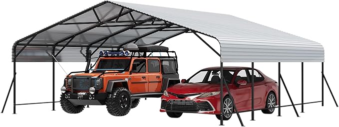 20x20x9FT Metal Carport, Heavy Duty Carports with Reinforced Frame and Base for All Weather, Oversized Metal Garage for Rucks, Boats, Tractors or Party