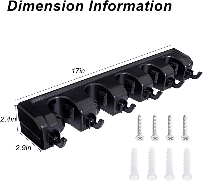 Broom Hanger Wall Mount Broom and Mop Organizer Wall Hanging Garden Tool Organizers Rack Garage Laundry Room Organizations and Storage with Hooks Heavy Duty