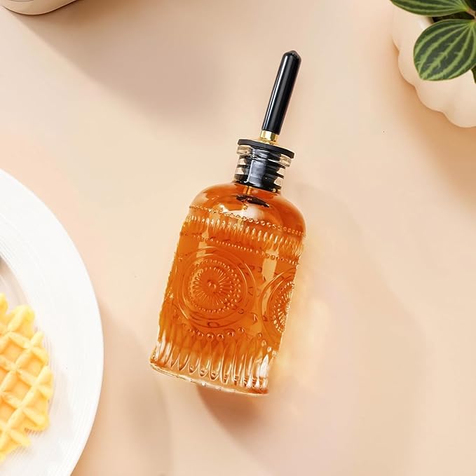 Glass Coffee Syrup Dispenser Bottles 7 OZ, Simple Syrup Bottles with Metal Pour Spout, Syrup Dispenser for Coffee Bar Accessories for Maple Honey Syrup Oil and Sauces