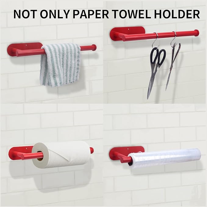 Yeebeny Red Cabinet Mount Paper Towel Holder - Stainless Steel