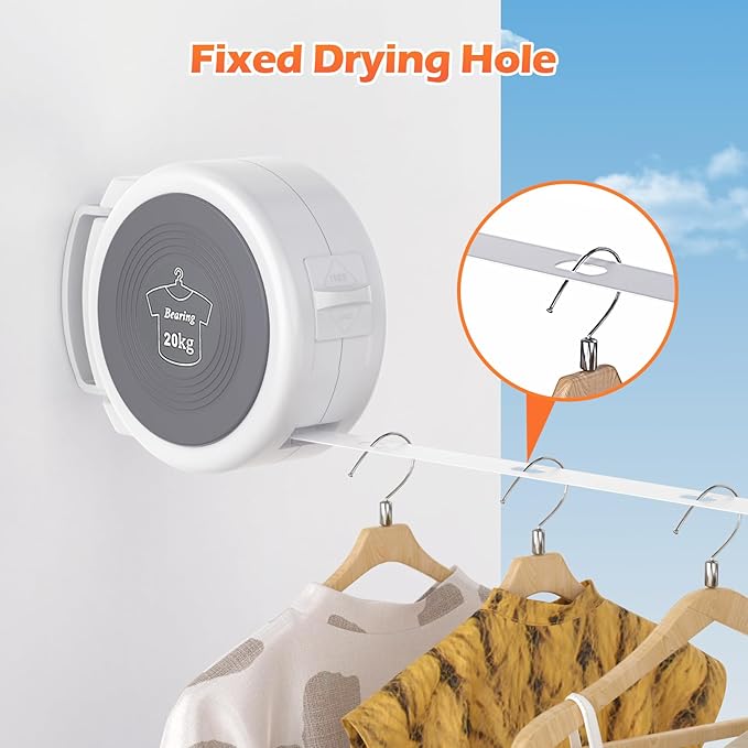 Retractable Clothesline, Foldable Indoor Clothes Line With Fixed Drying Hole, Heavy Duty Portable Laundry Line for Bedroom, Bathroom, Balconies