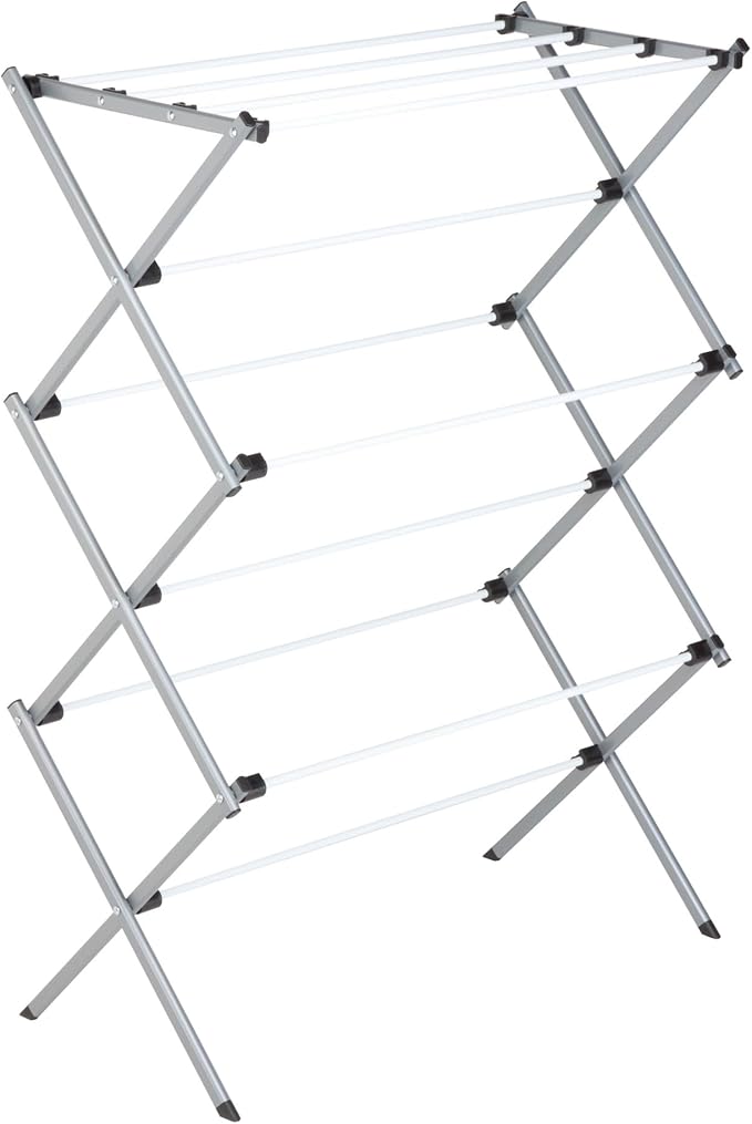 Honey-Can-Do Deluxe Metal Collapsible Clothes Drying Rack, 50 lbs, 29" x 14.2" x 42.1", White & Grey