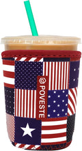 Reusable Neoprene Insulator Sleeve for Iced Coffee & Cold Soda, Coffee Sleeves for Iced & Hot Drinks, Cold Beverage Cooler Compatible with Starbucks, Dunkin (Patriotic Flags, Small: 16-18oz)