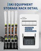 Garvee Ski Storage Rack, Heavy Duty Steel Ski Holder for Garage Basement Home, Multipurpose Floor Stand Ski Equipment Organizer for Ski Poles, Goggles, Helmet & More, 23L×18.8W×16H, Black
