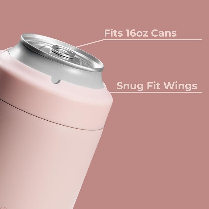 HydroJug Standard Can Cooler - 2-in-1 Insulated Can Cooler Cup - Stainless Steel Can Holder with Non-Slip Rubber Base - Screw-Top Lid - Dishwasher Safe - 16oz, Dusty Rose