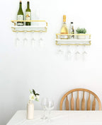 Mkono Wall Mounted Wine Rack Set of 2 White Wood Wine Bottle Glass Holder Floating Shelves with Stemware Hanger Modern Plants Photos Wine Display Storage Holder for Kitchen Dining Room Bar, 17 Inch