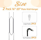 2 Pack Plate Hangers for The Wall, Suitable for 11-20 inch Art Plate, Stainless Steel Invisible Heavy Duty Wire Plate Holder with Wall Hooks, Plate Hangers for Displaying Plates, Platter, Dish, Black