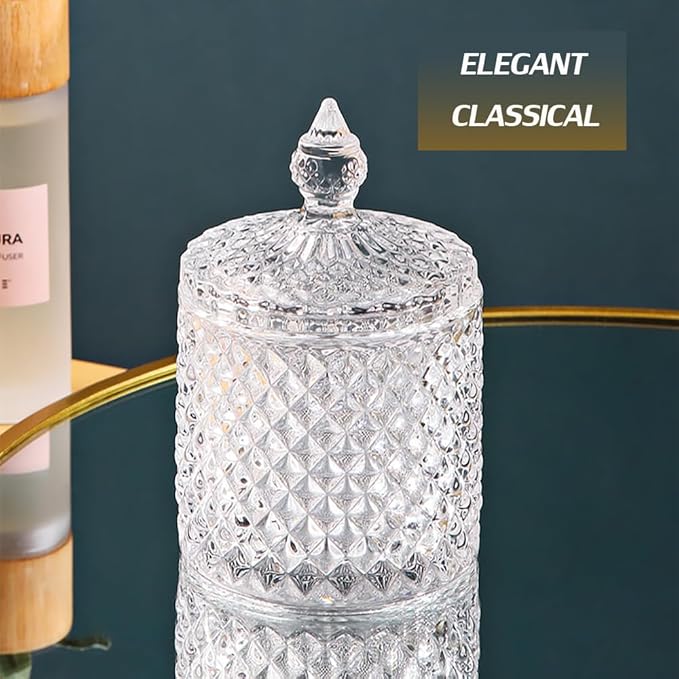Glass Jar With Lid,Qtip Holder,Sugar Bowl,Candy Cookie Jars,Jewelry Box,Decorative Jar,Candle Cup(Clear)