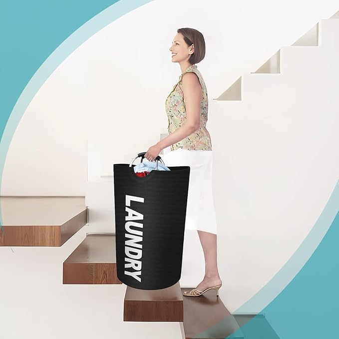 Vivicreate 115L Large Laundry Basket, Freestanding Tall Clothes Hamper, Foldable Washing Bin, Collapsible Laundry Bag (BLACK)