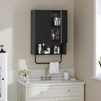 Bathroom Wall Cabinet, Wall Mounted Medicine Cabinets with Towel Bar & Adjustable Shelf, Over The Toilet Space Saver Storage Cabinet with 2 Doors, for Bathroom Laundry Room Kitchen, Black