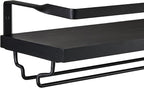 Mkono Wall Mounted Wine Rack Set of 2 Wood Shelf Rustic Wine Bottle Glass Floating Shelves with Stemware Hanger Modern Plants Photos Wine Display Storage Holder for Kitchen Dining Room Bar, Black