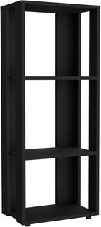 Vertical File Shelves with 3-Tier, Black Engineered Wood, Classic Open Storage Shelves for Home Office, Study Room