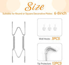3 Pack Plate Hangers for The Wall, Suitable for 6-8 inch Art Plate, Stainless Steel Invisible Heavy Duty Wire Plate Holder with Wall Hooks, Plate Hangers for Displaying Plates, Platter, Dish, Silver