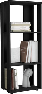 Vertical File Shelves with 3-Tier, Black Engineered Wood, Classic Open Storage Shelves for Home Office, Study Room