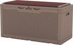 Patiowell 100 Gallon Resin Deck Box with cushion, Waterproof Large Outdoor Storage Box for Patio Furniture and Garden Tools, Dark Brown