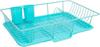 Sweet Home Collection Dish Rack Drainer 3 Piece Set with Drying Board and Utensil Holder, 5"D x 12"W x 17"H, Turquoise