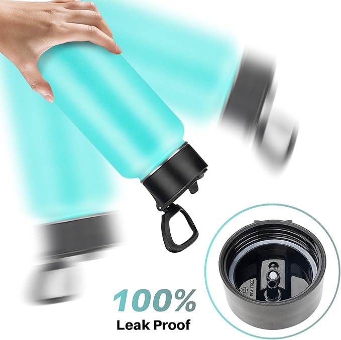 Insulated Water Bottle With Straw,32 oz Vacuum Insulated Stainless Steel Sports Water Flask,Keeps Cold and Hot,Metal Water Bottle Wide Mouth for Gym Travel Camping (Turquoise)