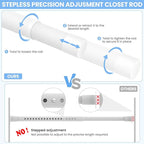 3 Pack Closet Rods for Hanging Clothes, 17 to 84 Inch Heavy Duty Stepless Adjustable Closet Hanging Rod, 1.3 Inch Diameter Metal Closet Rod for Wardrobes Laundry Bedroom RV, White