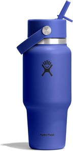 Hydro Flask Travel Water Bottle - Insulated Stainless Steel - Wide Straw Lid, Non Spill, Leakproof in 24 Oz Capri Blue