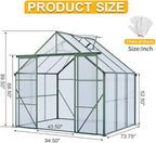 Double Sliding Door Polycarbonate Greenhouse with Rain Gutter and Roof Vent, Raised Base and Anchor Aluminum Heavy Duty Walk-in Green House, Outdoor Patio Sunroom (Green, 73.75*94.5*89.5in)