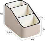 PU Leather Remote Control Holder, Small Desk Organizer Office Supply Bedside Caddy for Nightstand End Table Couch, Pen Remote Organizer with 3 Compartments (Beige)