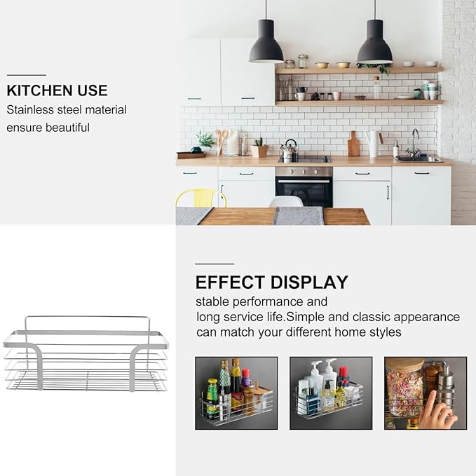 Punch-Free Storage Rack with Non-Marking Stickers Bathroom Wall Mounted Organizer Shelf 9.84X4.33X3.74 Inch Space Saving Stainless Steel Shelf for Kitchen and Bathroom
