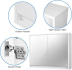 Tangkula Bathroom Medicine Cabinet, 2-Tier Wall-Mounted Storage Cabinet with Double Mirror Doors, Multipurpose Kitchen Bathroom Medicine Storage Cabinet, White (22" x 18")