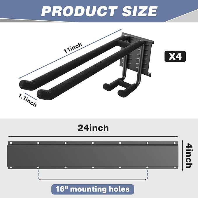 WALMANN Garage Storage Organization Wall Ski Rack 4 Pairs of Skis Mount Ski Hanger for Garage Snowboard Wall Rack Holds Up to 200 lbs