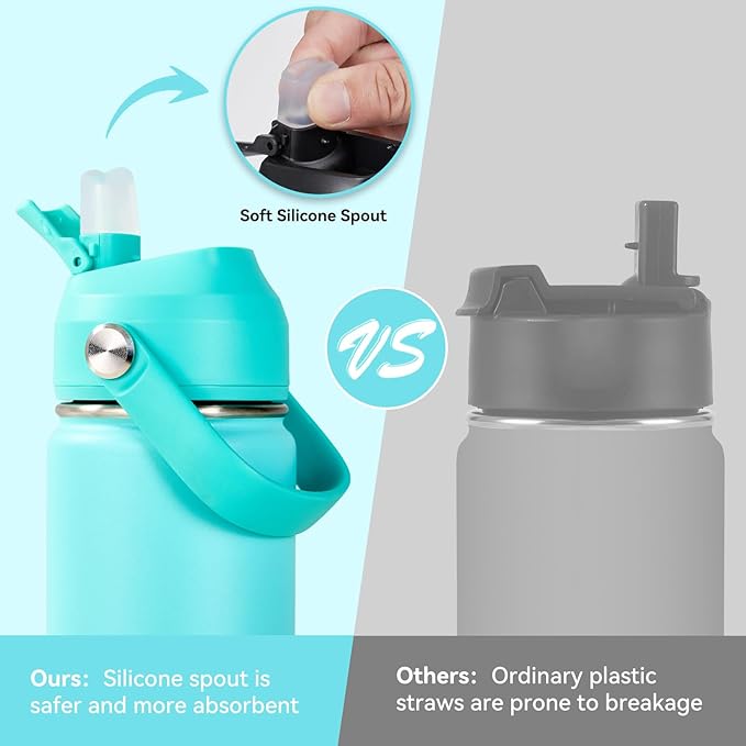 24oz Insulated Stainless Steel Water Bottle, Wide Mouth Double Wall Vacuum, Silicone Straw, Sweat & Leak Proof, BPA Free Insulated Water Flask for Travel, Keep Cold 24h Hot 12h, Sky