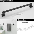 BWE 5 Pieces Matte Black Bathroom Hardware Set SUS304 Stainless Steel Include 21.9" Towel Bar,Hand Towel Holder,Toilet Paper Holder and 2 Robe Hook Square Bathroom Accessories Set Wall Mounted