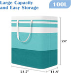 BlissTotes 3-Pack Laundry Basket, Freestanding＆Waterproof Laundry Hamper, Collapsible Tall Clothes Hamper with Easy Carry Handles for Clothes, Towels in the Family and Dorm,Gradient Green,100L