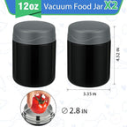 12oz 2 Pack Insulated Food Jar Set for Kids Soup Thermo Hot Food Lunch Container Wide Mouth Leak Proof Stainless Steel Vacuum Bento Box for School Office Travel Outdoors