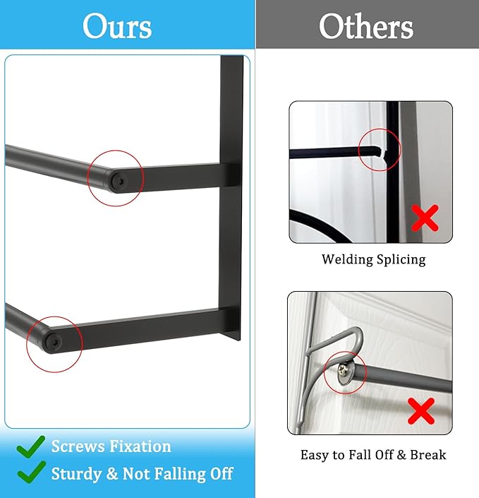 24Inch Over The Door Towel Rack, Stainless Steel DOKU Door Towel Hanger, Over Door Towel Holder with 3 Tier Towel Bars, Matte Black Over Door Towel Storage for Bathroom