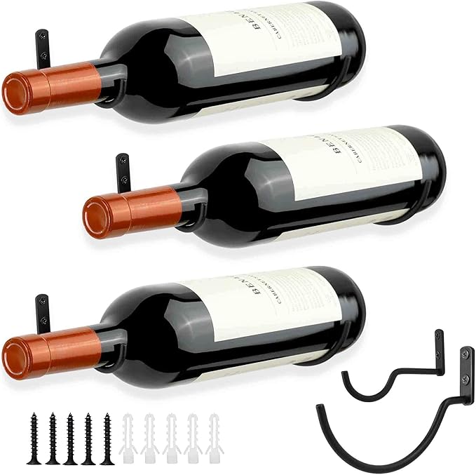 Wall-Mounted Wine Hook: Hanging Wine Bottle Wall Holder - Set of 3 Metal Wall Red Wine Rack Hooks