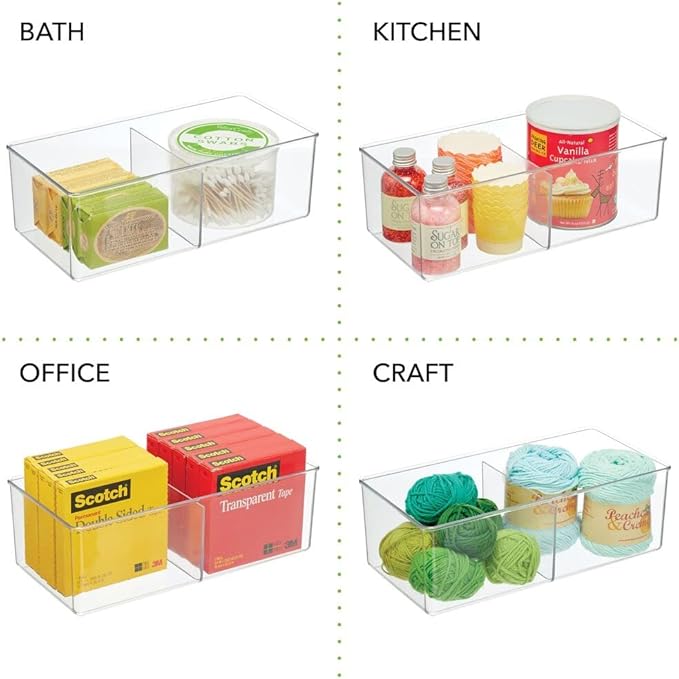 mDesign Storage Box with 2 Compartments - Practical Bedroom Storage Box - BPA Free Plastic Clothes Box - 6" x 12" x 4" - Set of 2 - Clear