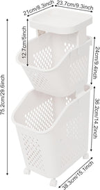 Tiered Laundry Storage Organizer Tiered Laundry Hamper Sorter Bathroom Laundry Basket with Wheels Removable Plastic Storage Basket for Kitchen (2-Tier)
