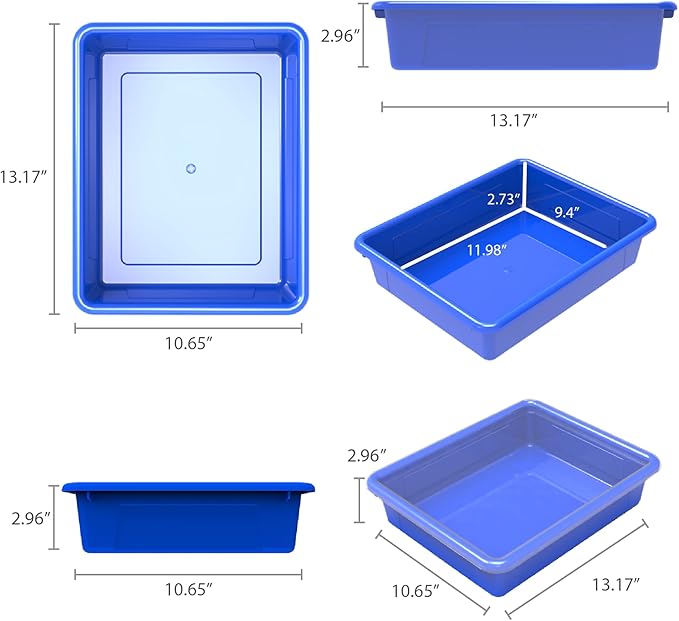 Storex Letter Size Flat Storage Tray – Organizer Bin with Non-Snap Lid for Classroom, Office and Home, Assorted Colors, 5-Pack (62534A05C)