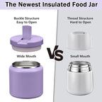 26oz Kids Jar for Hot Food, Insulated Vacuum Food Jar with Buckle Lid, Stainless Steel Wide Mouth Leak Proof Insulated Lunch Container for School Picnic Travel, Purple