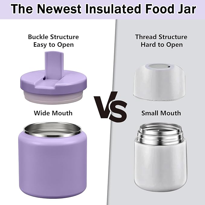 26oz Kids Jar for Hot Food, Insulated Vacuum Food Jar with Buckle Lid, Stainless Steel Wide Mouth Leak Proof Insulated Lunch Container for School Picnic Travel, Purple