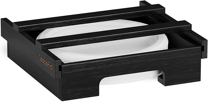 SpaceAid 10-inch Paper Plate Dispenser (Need 11.3 Inches Deep Cabinet Space) Under Cabinet Bamboo Plates Holder, Kitchen Vertical Dipensers Caddy, Black