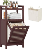 Homykic Tilt Out Laundry Hamper Cabinet, 10 Gal Bamboo Laundry Cabinet with Removable Basket, Hidden Hamper Organizer with Shelf for Dirty Clothes, Bathroom, Laundry Room, Space Saving, Espresso