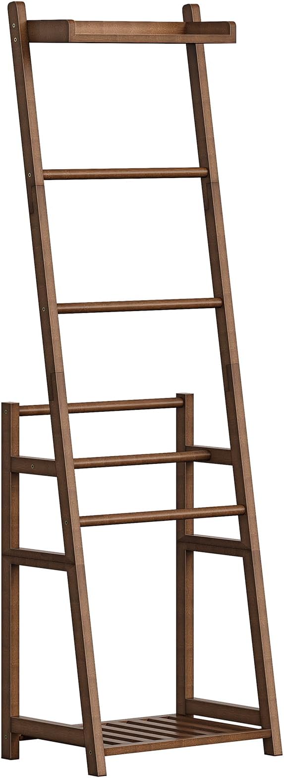 HOOBRO Blanket Ladder, 3-Tier Towel Rack, Bamboo Blanket Rack, Blanket Stand, Blanket Ladders for Bedroom, Quilt Ladder for Living Room, Bedroom, Decorative Display Ladder Shelf, Mocha MA124CJ01