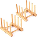 YWSHF 2 PCS Bamboo Wooden Dish Rack Dishes Drainboard Drying Drainer Storage Holder Stand Kitchen Cabinet Organizer for Dish,Plate,Bowl,Cup Pot,Lid,Book
