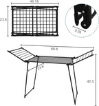 Clothes Drying Rack, with Sock Clips & with Buckle, Metal Laundry Rack, Foldable Gullwing Design, Free-Standing Laundry Airer Space-Saving, Free-Standing Airer, Indoor Outdoor Use, Black