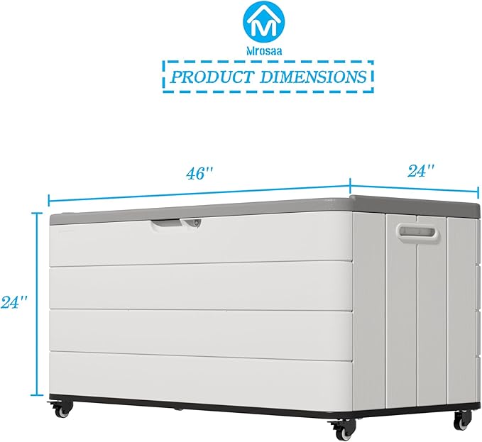 110 Gallon Deck Box Waterproof with Wheels - Mobile Double-Wall Resin Outdoor Storage Box for Patio, Pool, & Garden - Lockable Deck Storage for Cushions, Pool Floats, Boat Slip (Off-White)